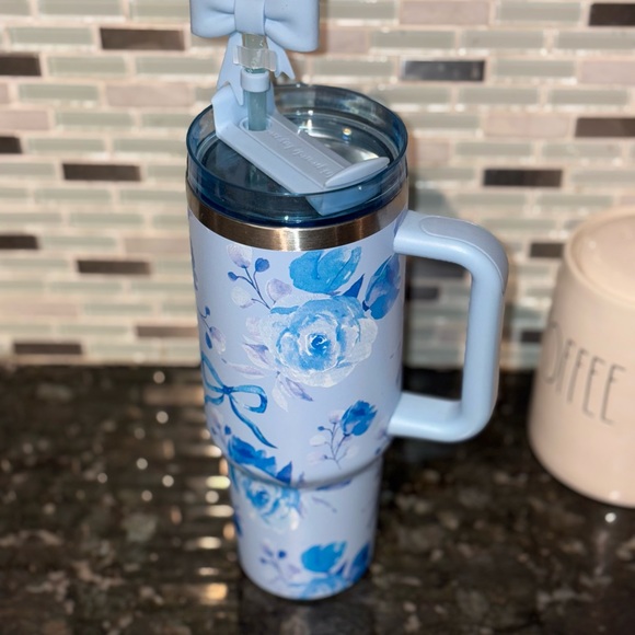 Lil Peach Layne 40oz Stainless Steel Tumbler Floral Blue with Straw and Bow - Picture 4 of 8